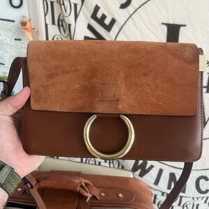 Chloe Brown Crossbody Bag with Signature Ring Hardware
